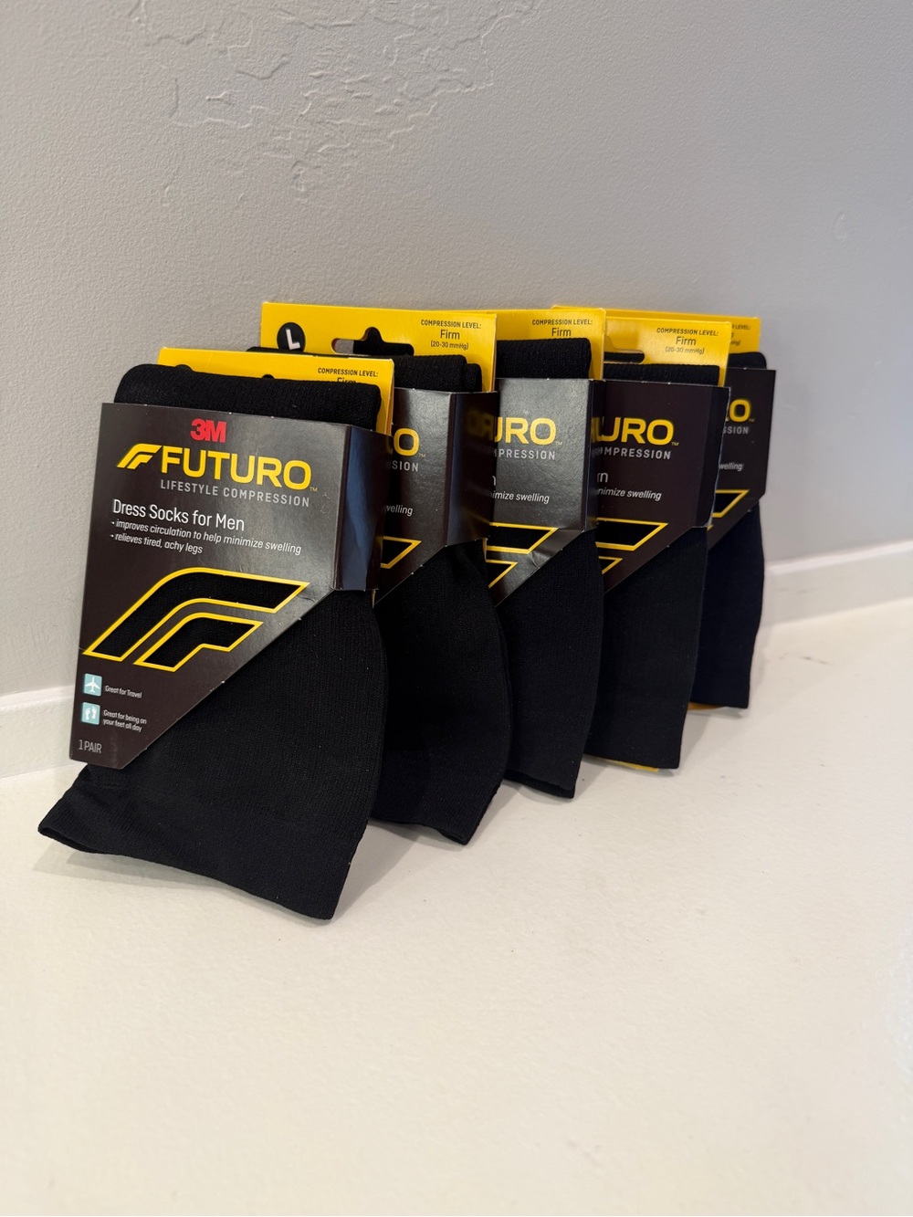 Futuro Men's Black Dress Compression Socks - 5 Pack size large